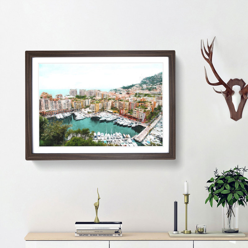 Yachts in Monte Carlo Monaco - Picture Frame Photograph Print, 45cm H x 63cm W x 2cm D, Walnut Framed