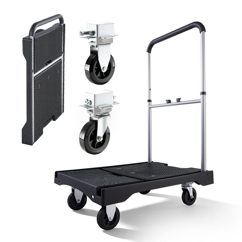Foldable Push Cart Dolly, 330 lbs Capacity, 26.8 x 19.5 x 4.5 in, Folding Platform Truck with Swivel Wheels, Moving Platform Hand Truck Flatbed Cart, Adjustable Push Handle, Designed for Easy Storage