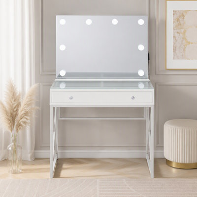 Makeup Vanity Table with Mirror and Stool