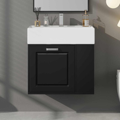 Wall-Mounted Floating Bathroom Vanity With Ceramic Sink, Adjustable Shelf