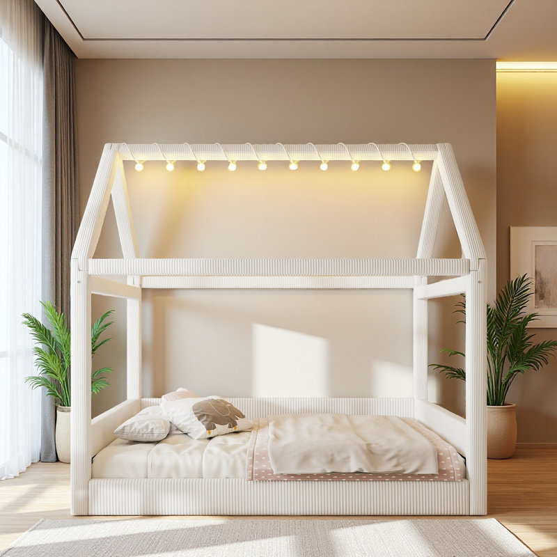Lit de jour double rembourré avec bandes lumineuses DEL, Beige