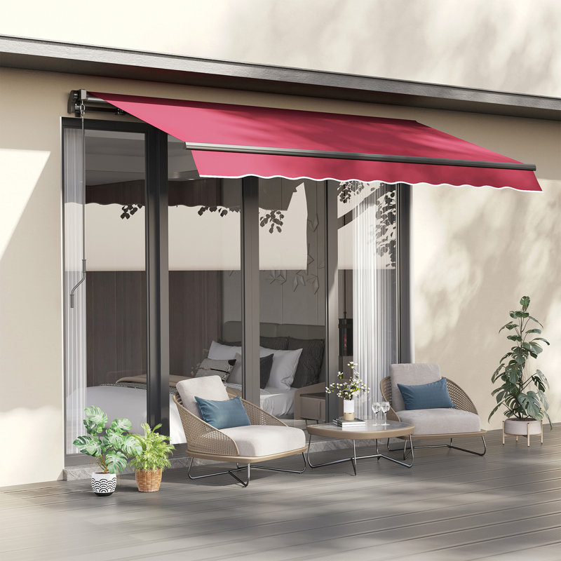 Auvent de patio rétractable 10 pi x 8 pi avec manivelle manuelle. Et eau - Tissu, cadre en aluminium pour cour, balcon, terrasse. Auvent rouge Rosy 8 pi, terrasse, balcon