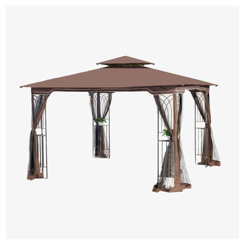 Abri de jardin pour patio 10 x 10 po avec double toit, moustiquaire amovible et cadre en acier pour la cour arrière