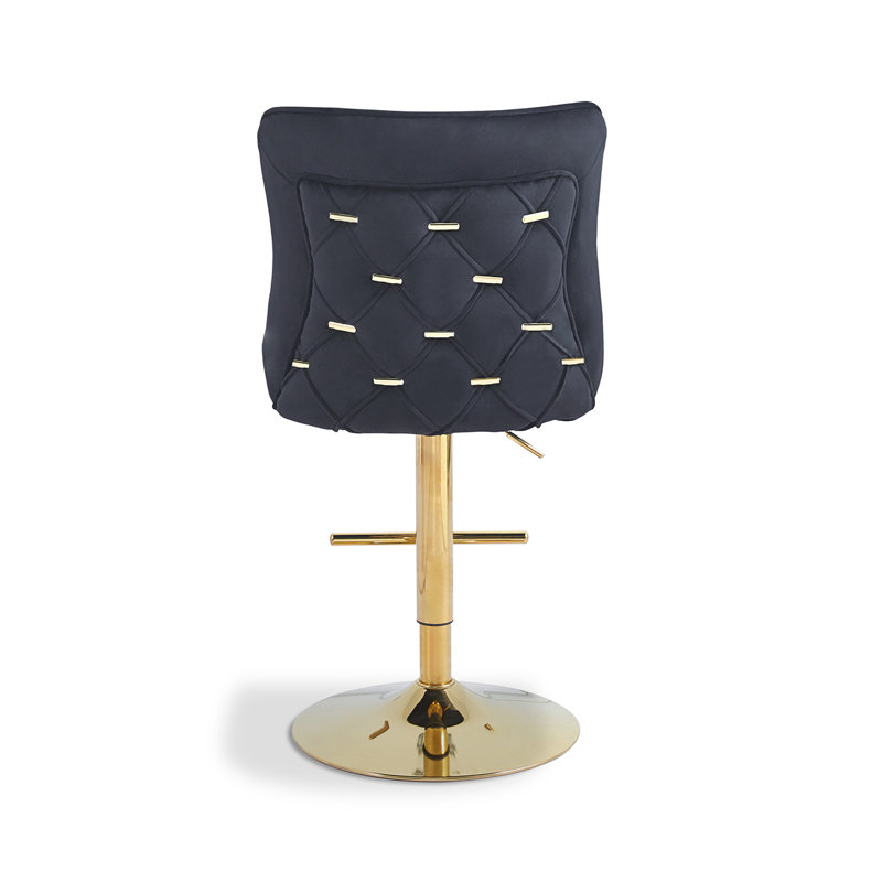 Aisja Swivel Upholstered Adjustable Height Counter Stool with Metal Frame, Black/Gold