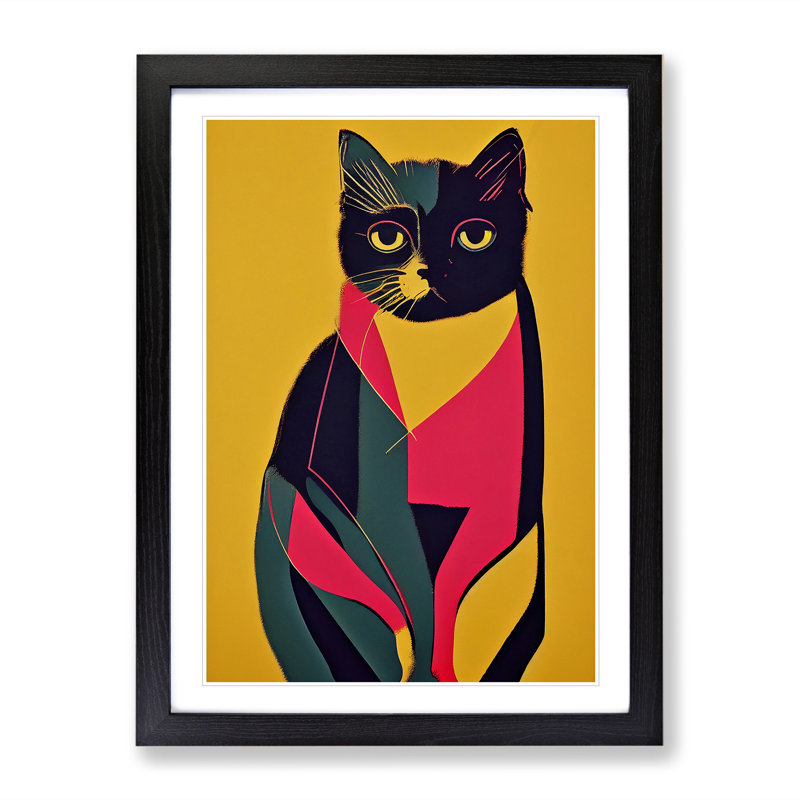 XV1022-1549X Colourful Cat No.4 Abstract - Single Picture Frame Print, Black, 64cm H x 46cm W