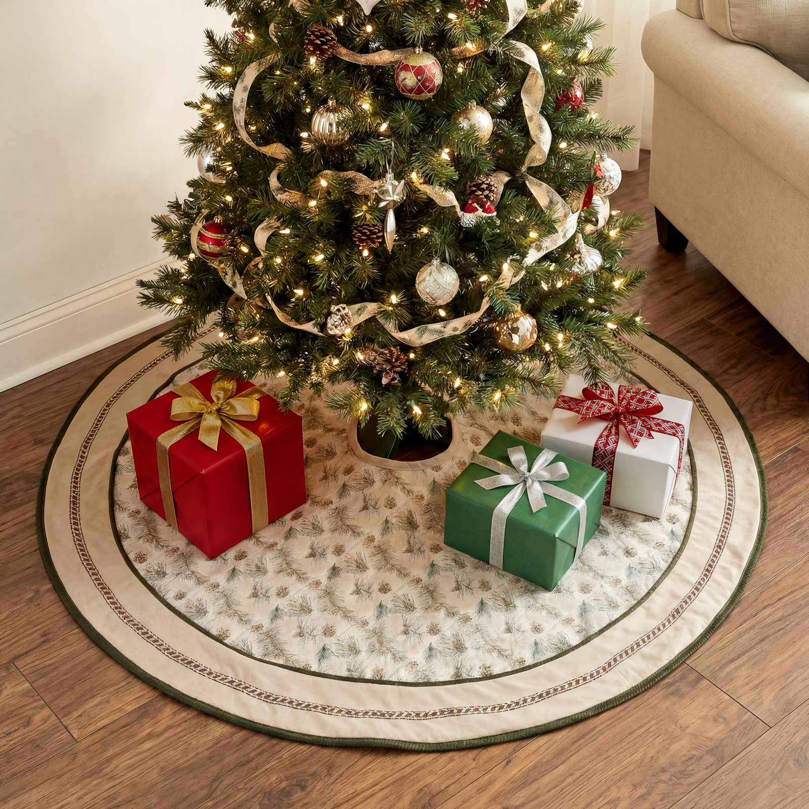 Pine and Pinecone Print Tree Skirt 48"D
