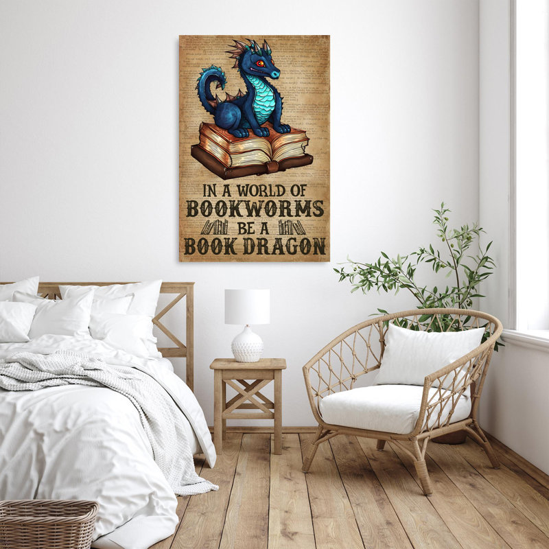 «Be a Book Dragon», impression rectangulaire 1 pièce P «Be a Book Dragon», H 14 po x l 11 po x P 1,25 po