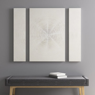 3 toiles abstraites - peinture argentée texturée en spirale texturée à la main pour la salle d'étude, la chambre à coucher et les crochets de salon