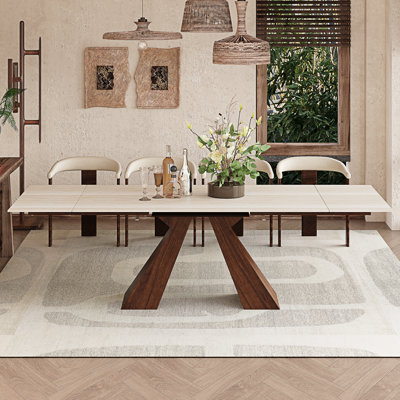 Table de salle à manger extensible de 63 à 94,5 po pour 8 à 10 personnes avec plateau en pierre frittée et base en métal