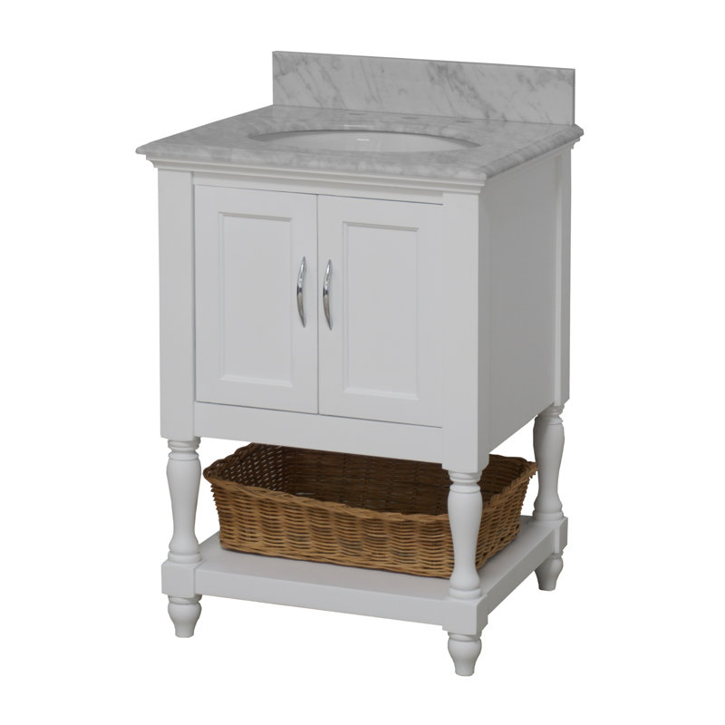 24'' Single Bathroom Vanity with Top, White, Carrara Marble