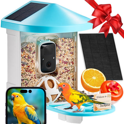 Mangeoire à oiseaux intelligente avec caméra, 2K HD ID Identifier 10000 espèces d'oiseaux, caméra d'observation solaire avec capture automatique et notification instantanée, cadeau extérieur sans fil pour les amoureux des oiseaux (3 panneaux solaires)