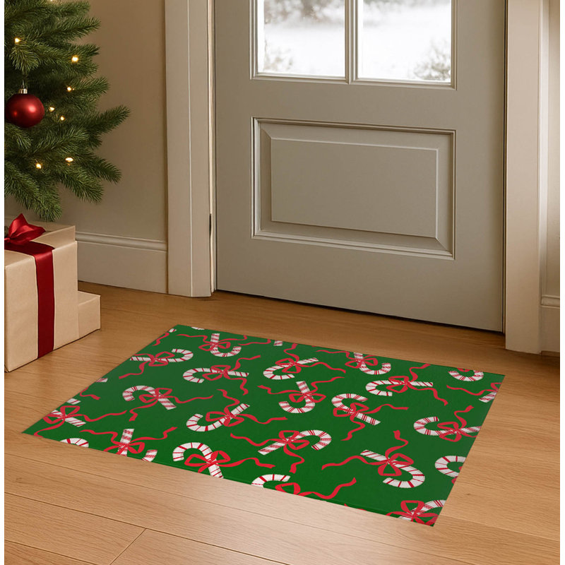 Paillasson Candycanes & Bows, L 48 po x L 72 po, Vert