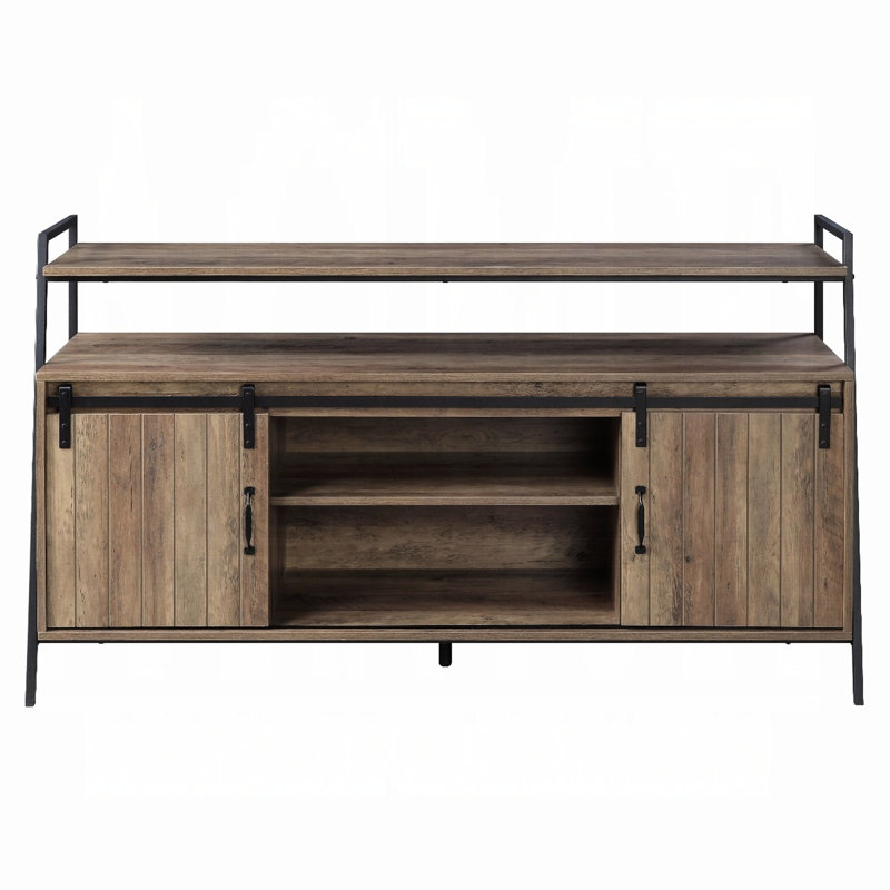 Meuble télé moderne avec porte de grange coulissante pour téléviseur de 58 pouces en chêne et noir