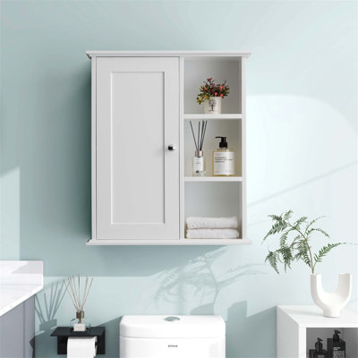 Meuble de salle de bain mural amélioré au-dessus des toilettes, rangement en bois avec charnières à fermeture douce et compartiments polyvalents pour un espace de vie organisé