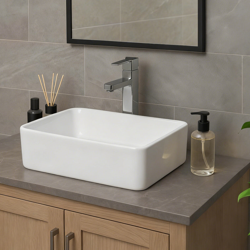 Eleen 19" X 15" X 5" White Rectangle Ceramic Countertop Bathroom Vanity Vessel Sink
