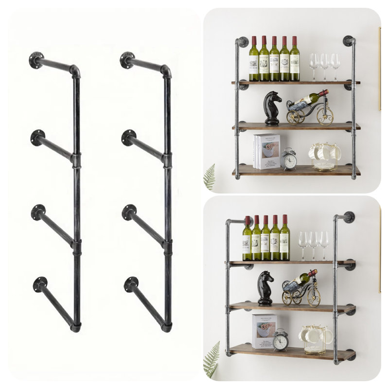 Tablette industrielle industrielle en fer avec support, étagère de bricolage rétro rétro noire, étagère de rangement bricolage, étagères de cuisine (4 niveaux, quincaillerie seulement, planches non incluses)