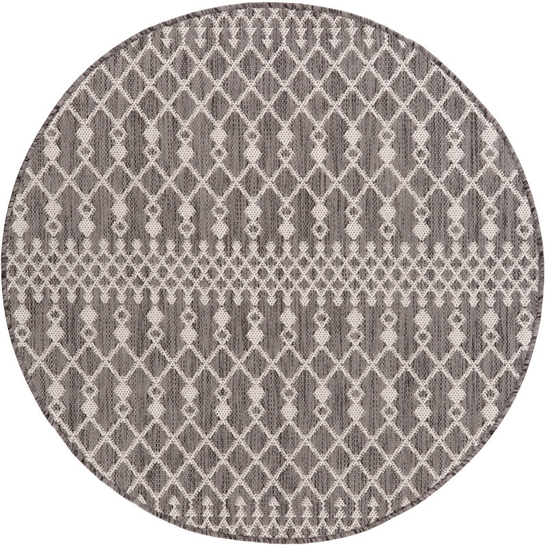  Positano 4' x Round Charcoal Modern Rug, Round 4', Charcoal