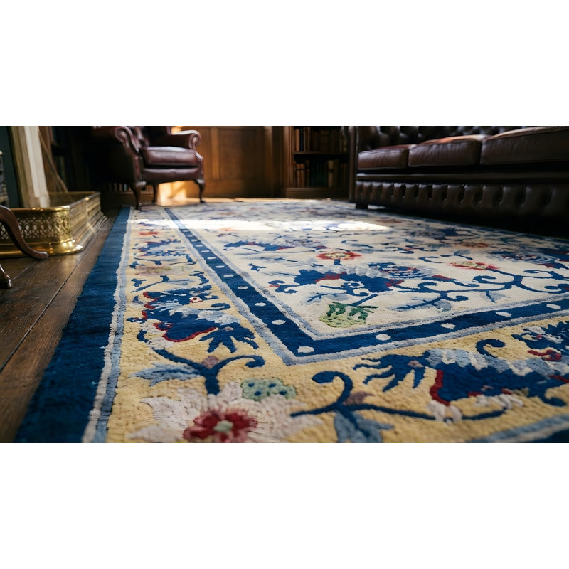 Luxurious Silk Pile Antique Ivory Artistic Chinese Foo Dog Design Rug