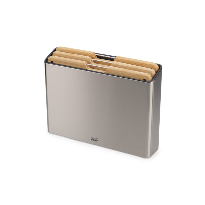 Joseph Joseph Folio™ Steel 3-Piece Bamboo Cutting Board Set with Stainless Steel Case, Silver