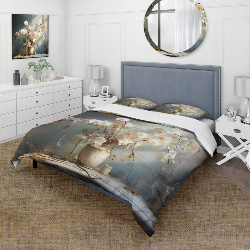 Ensemble de housse de couette en microfibre / polyester Beige Minimalims Orchids