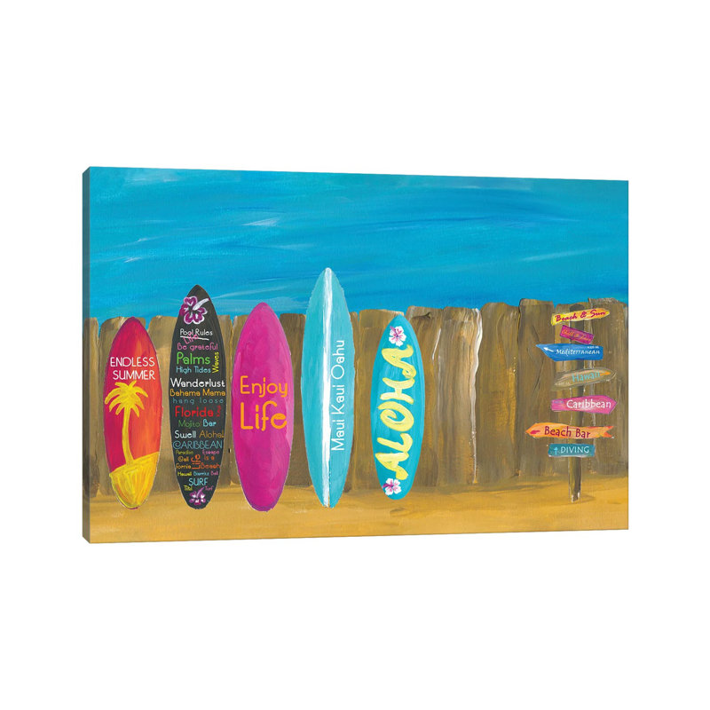 MMB339 - Mur de plage avec planche de surf Summer And Palms, H 40 po x l 60 po x 1,5 po