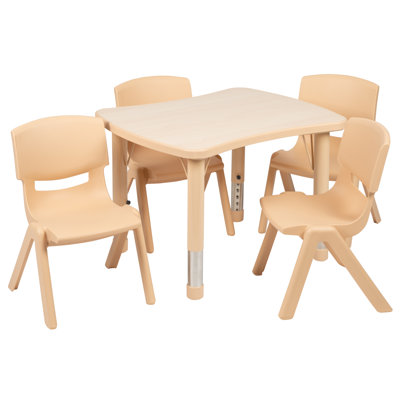 Goddard 21.875"W x 26.625"L Rectangular Plastic Height Adjustable Activity Table Set with 4 Chairs