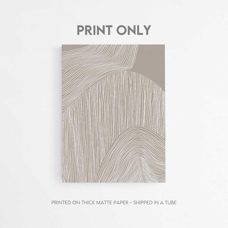 «Neutral Abstract Line Art Print», décoration murale moderne minimaliste, Impression encadrée avec passe-partout, Brun