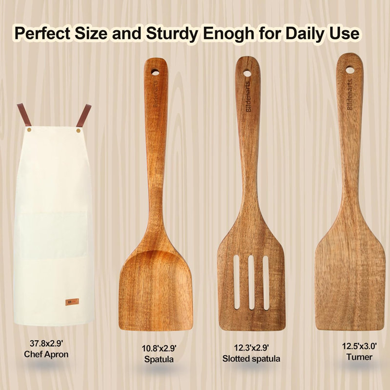 3-piece Acacia Wood Utensils Set With Chef Apron