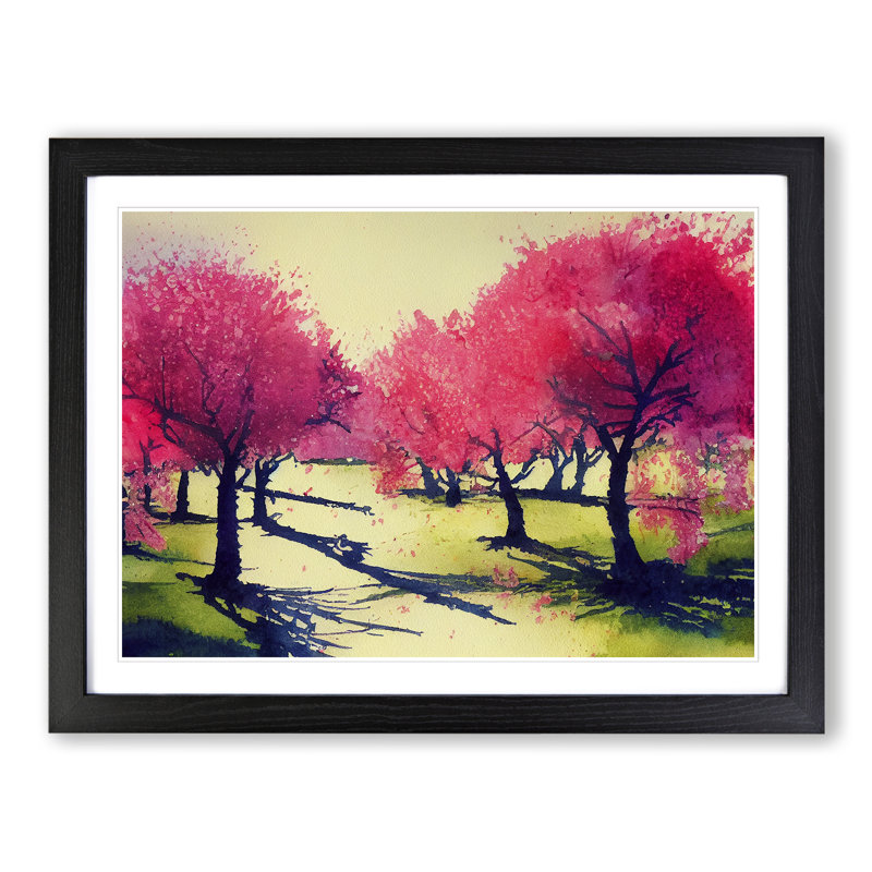 XH1022-7470X Righteous Cherry Blossom Trees - Single Picture Frame Painting, Black , 34cm H x 46cm W x 2cm D