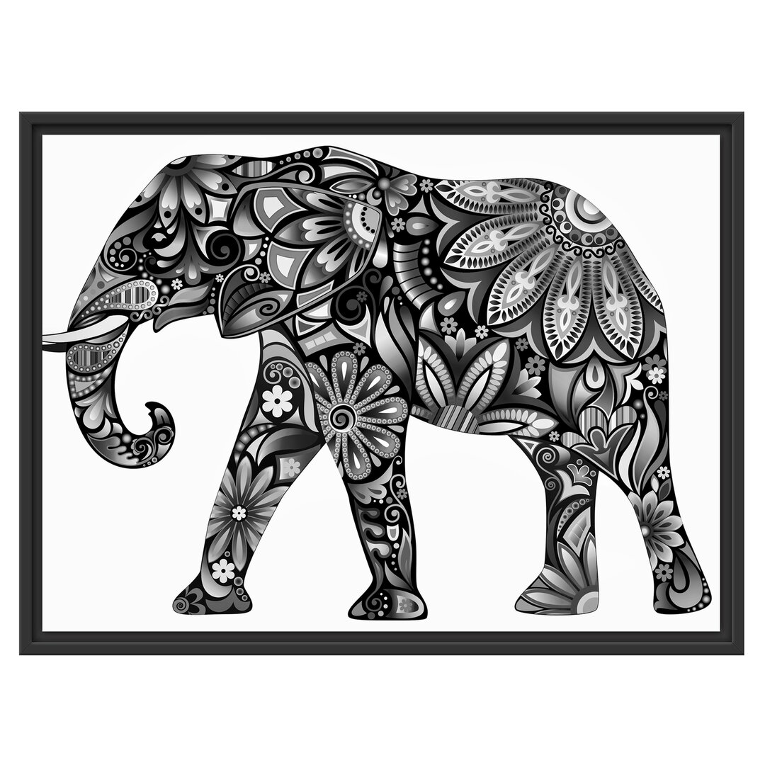 Gerahmtes Wandbild Elefant mit Ornamenten