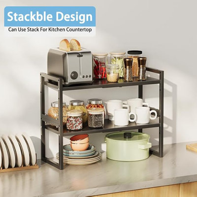 Ensemble de 2 étagères de rangement extensibles pour armoires de cuisine, étagères et rangement en métal robustes, étagère de rangement de cuisine réglable et empilable pour garde-manger, longueur: 20,5 po