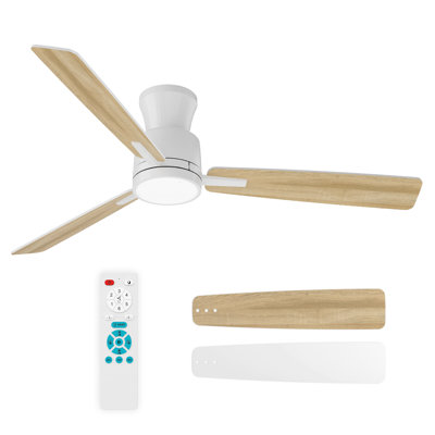 52 Inch Flush Mount Ceiling Fan With Light Tri-color Temperature White