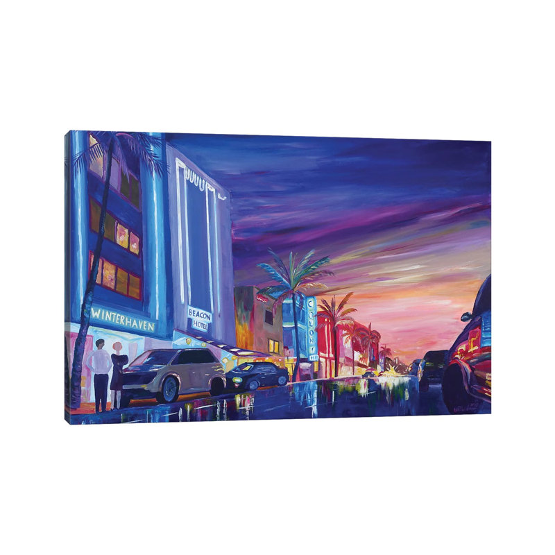 South Beach Ocean Drive Night In Miami Beach FL by Markus & Martina Bleichner - Wrapped Canvas Gallery-Wrapped Canvas Giclée