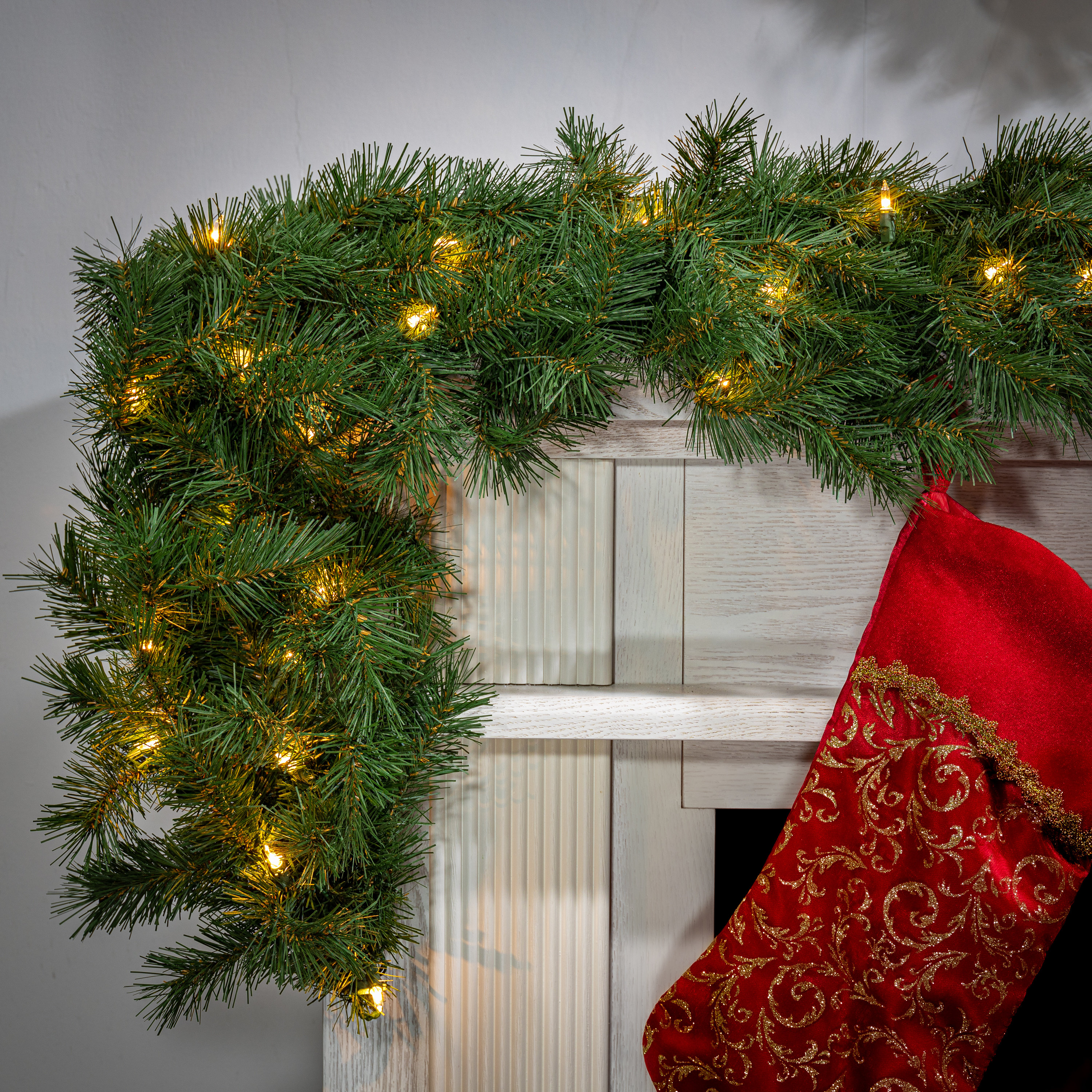The Holiday Aisle® 9 Foot Long Pre Lit Aspen Spruce Garland With 100 Ul Clear Led Lights | Wayfair