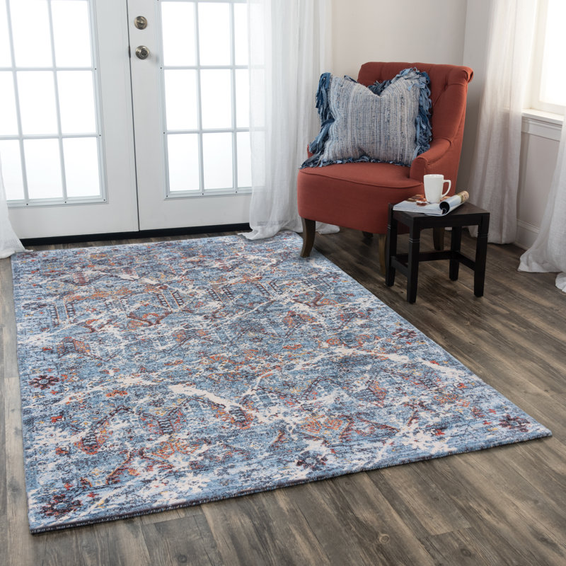 Tapis bleu / beige en laine Maratea, Rectangle 8 pi x 10 pi