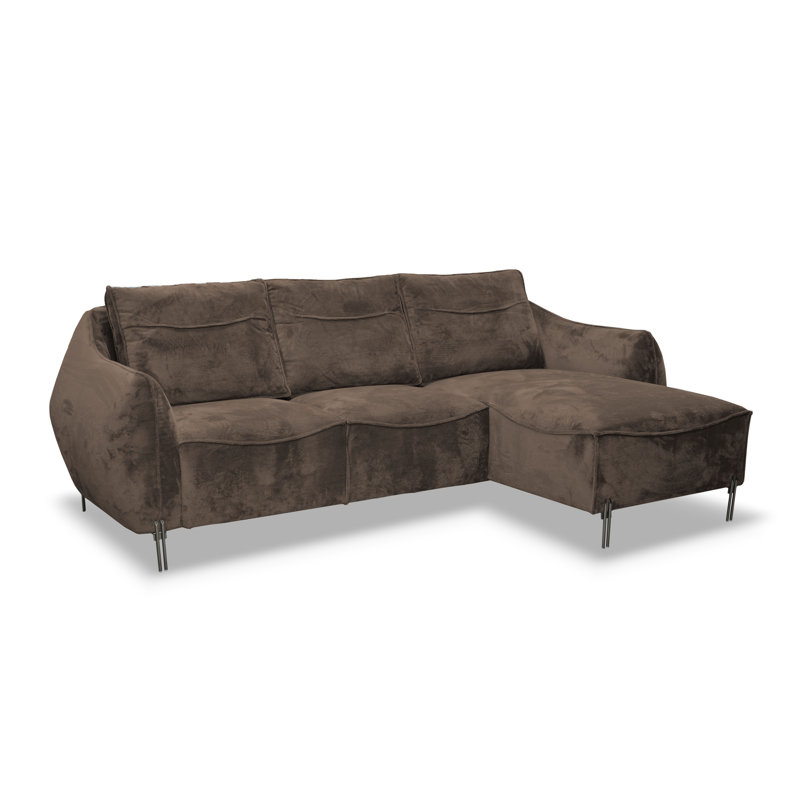 Adly 3 Seater Fabric Sofa & Chaise, Brown, Right Hand Facing