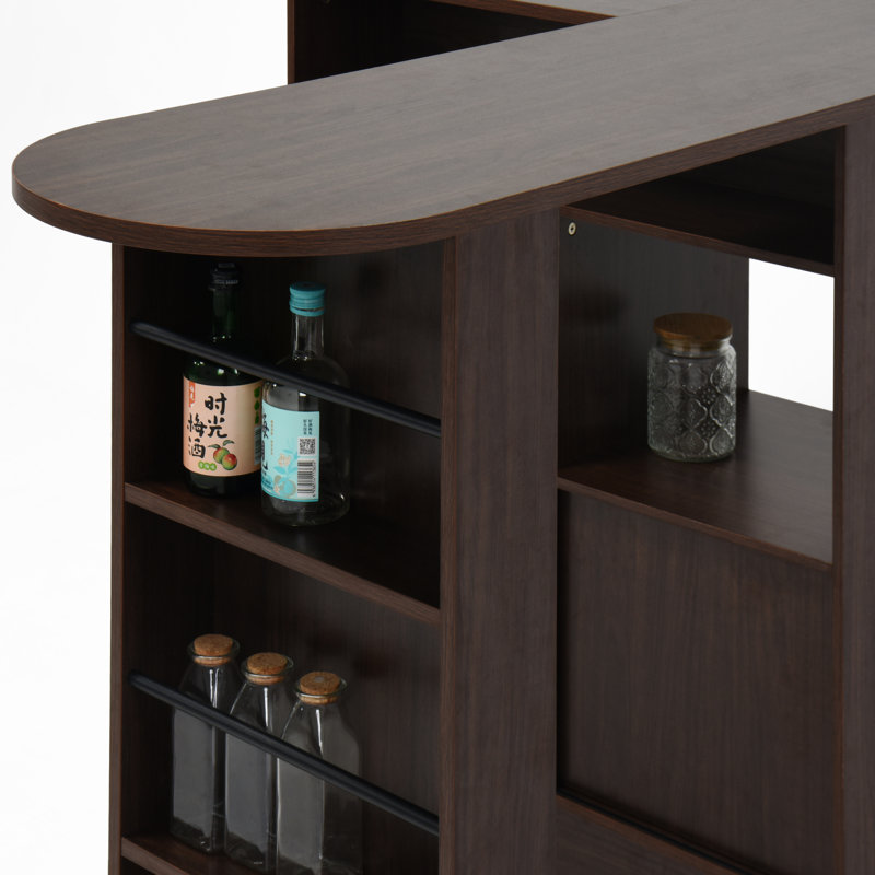 Bar noyer avec 6 compartiments de rangement et tablette rotative pour le salon
