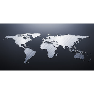 Global World Map Tempered Glass Wall Art In Silver, 60" X 40"