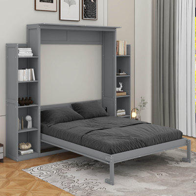 Grand lit escamotable avec tablettes et DEL