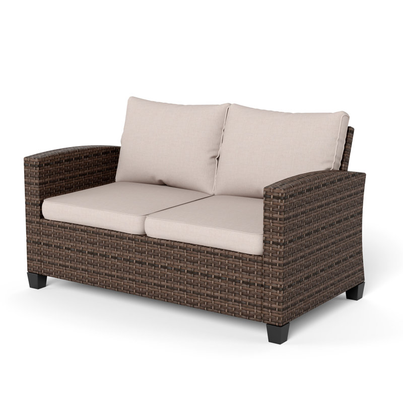 Causeuse d'extérieur en osier avec coussins Ameliah, Beige