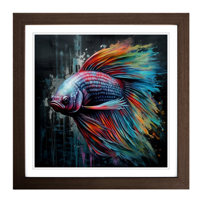 Siamese Fighting Fish Graffiti - Single Picture Frame Print on Wood