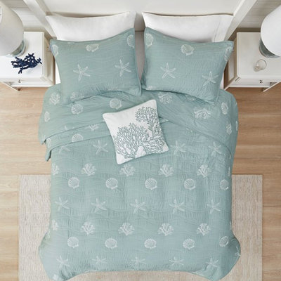 Literie en coton avec coquillages brodés. Lavable en machine pour lit double / grand Étoile de mer, rembourrage,