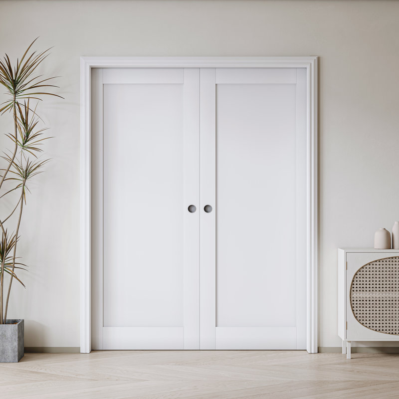 Sliding Pocket Door White Standard Door with Hardware Kit Set, 64" x 80"