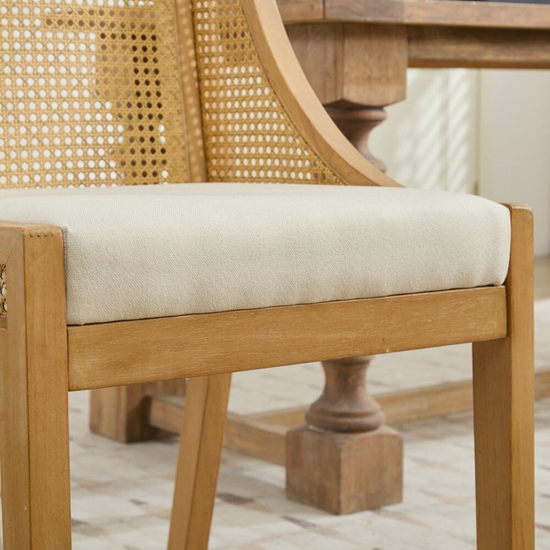 Chaises de salle à manger rustiques en bois et rotin, Beige, 1