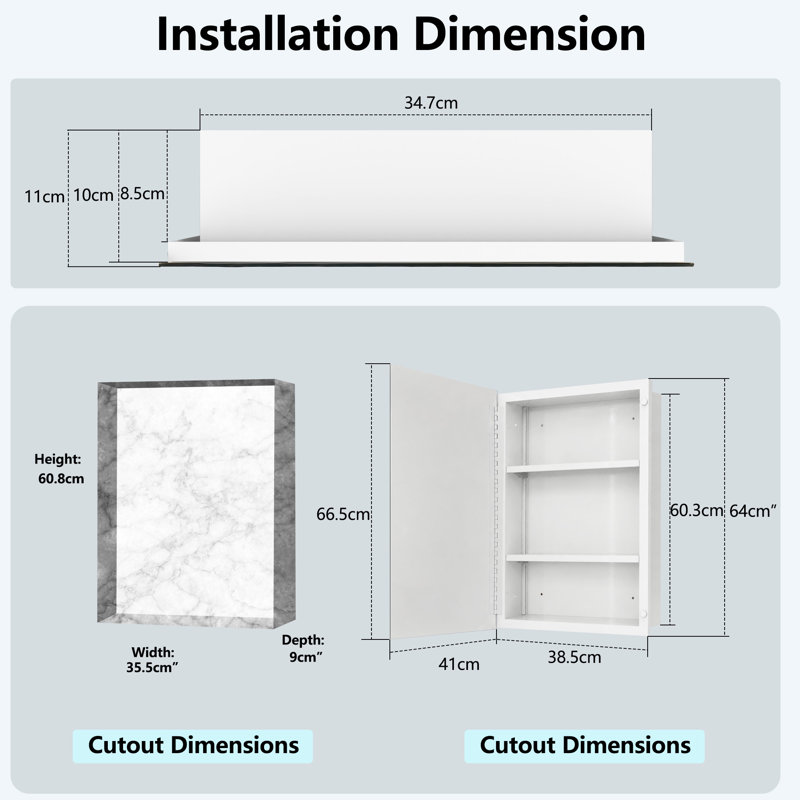 Rectangular Beveled Frameless Mirror Cabinet, Wall Mounted Cabinet For Bathroom Toilet Kitchen,Recess Or Surface Mount Installation