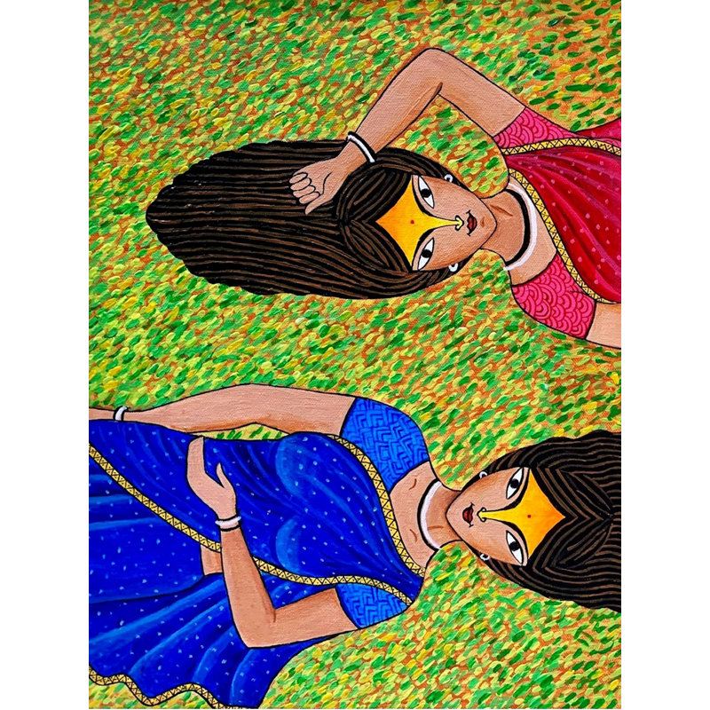 Détendez-vous - deux amis | Acrylique sur toile | Arpa Mukhopadhyay | Décoration murale