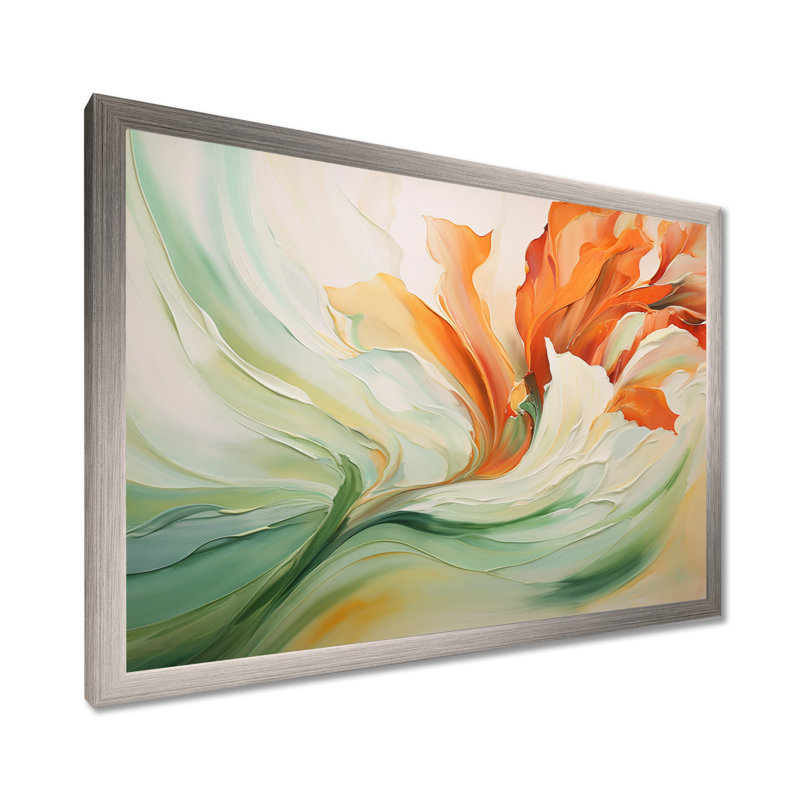 Green Flowing Petals - Abstract Botanicals Canvas Art Print, Single Picture Framed, 16" H x 32" W, Silver