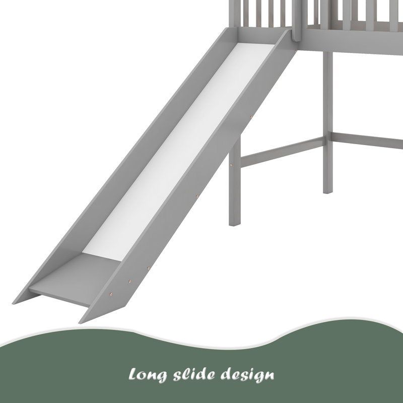 Lit mezzanine simple bas avec échelle et glissade, Gris