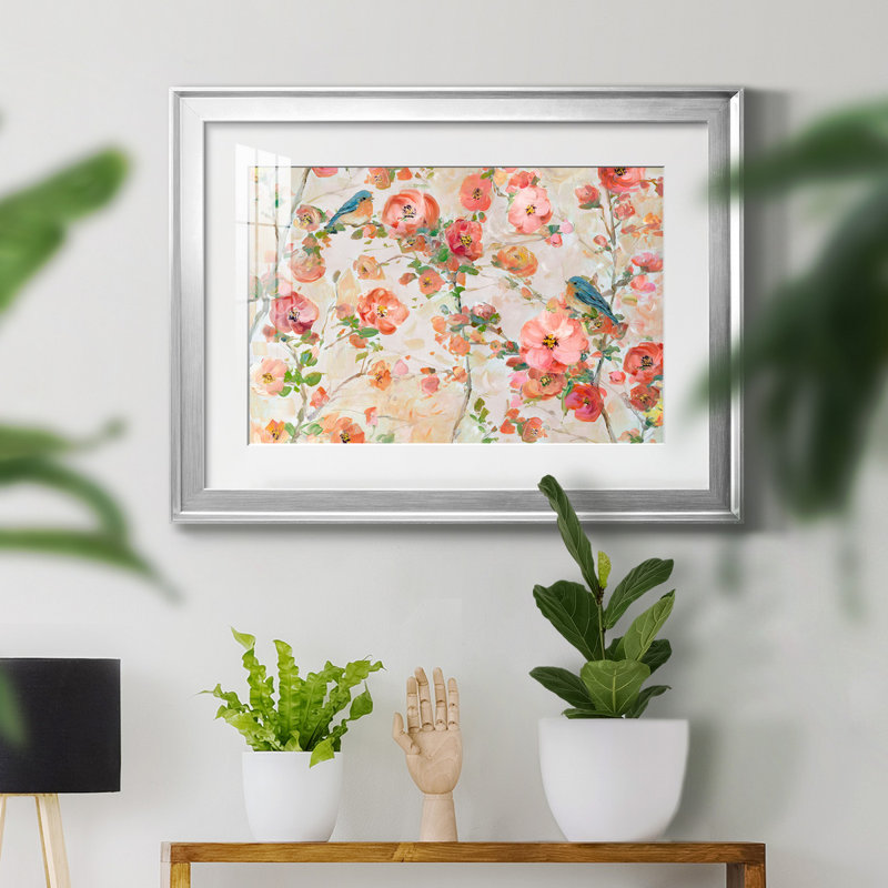 Bluebirds and Blossoms - Peinture encadrée, H 26,5 po x l 36,5 po x P 1,5 po, Cadre argenté