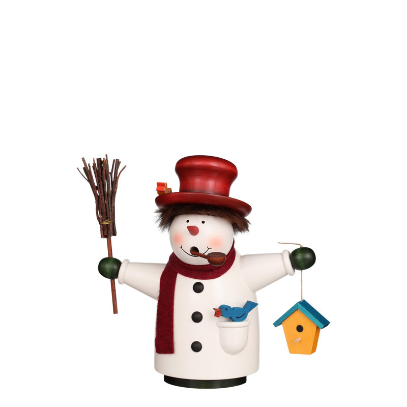 Snowman with Broom and Birdhouse Incense Burner